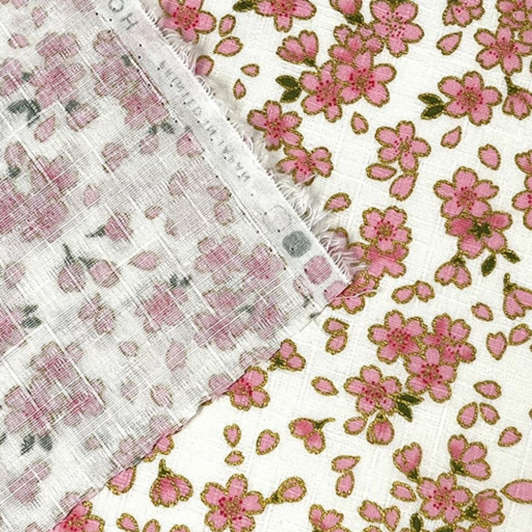 生地 【 和柄ドビー 桜 白】 ドビー織り 112cm巾 綿 コットン100％