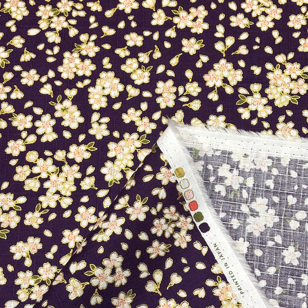 生地 【 和柄ドビー 桜 紫】 ドビー織り 112cm巾 綿 コットン100％ 甚平 浴衣 ゆかた じんべえ