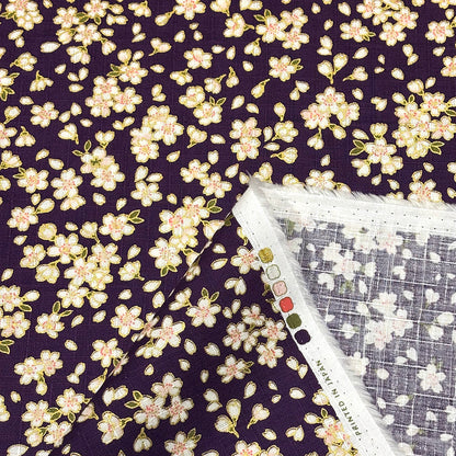 生地 【 和柄ドビー 桜 紫】 ドビー織り 112cm巾 綿 コットン100％ 甚平 浴衣 ゆかた じんべえ