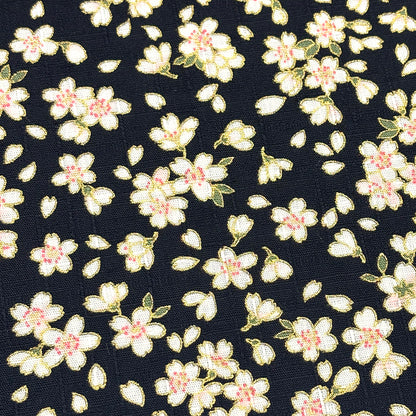 生地 【 和柄ドビー 桜 黒】 ドビー織り 112cm巾 綿 コットン100％