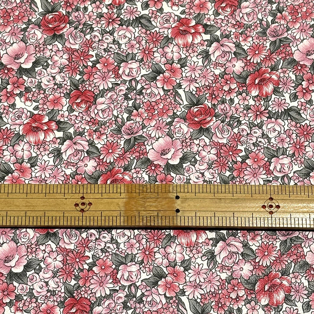 生地 【 小花 合皮 ホワイトピンク 】 137cm巾 合皮生地 フェイクレザー 花柄生地