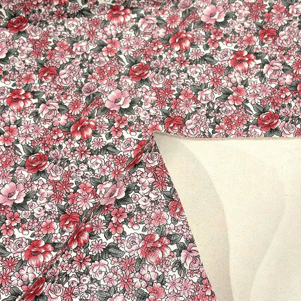 生地 【 小花 合皮 ホワイトピンク 】 137cm巾 合皮生地 フェイクレザー 花柄生地