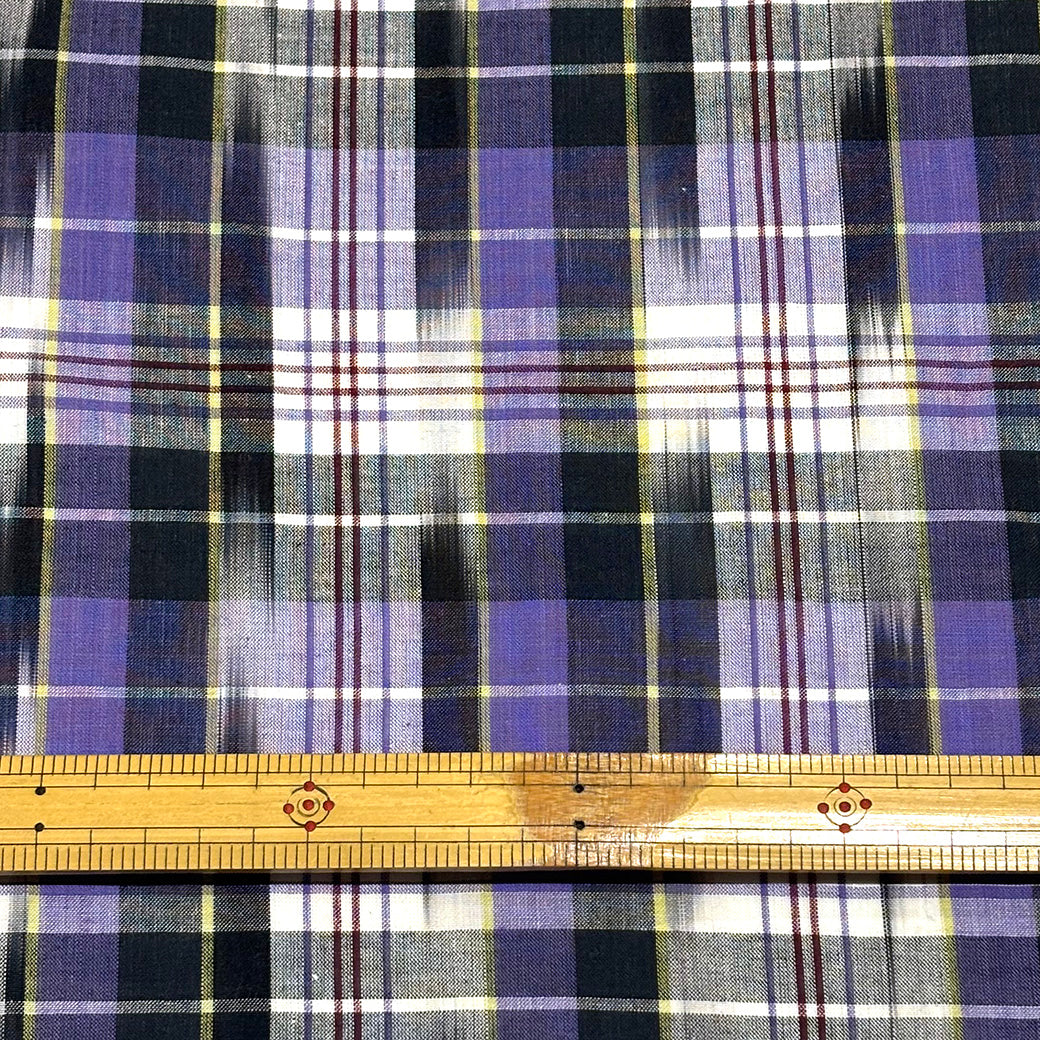 生地 【 インド綿マドラスチェック イカット パープル×ネイビー 】 108cm巾 綿100％ ikat チェック生地 コットンチェック 先染め