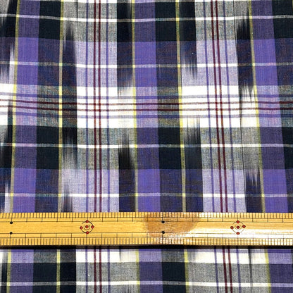 生地 【 インド綿マドラスチェック イカット パープル×ネイビー 】 108cm巾 綿100％ ikat チェック生地 コットンチェック 先染め