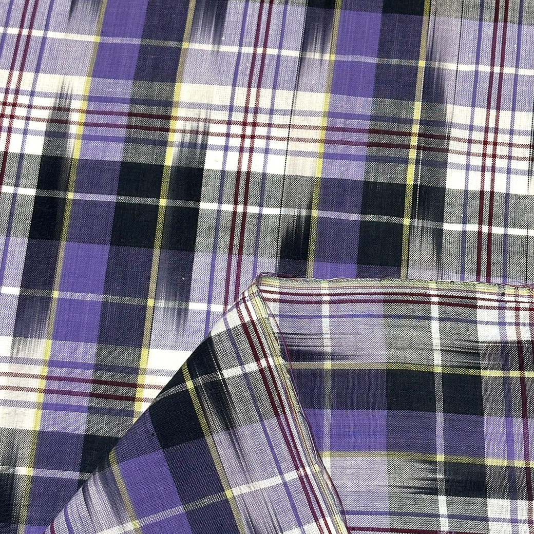 生地 【 インド綿マドラスチェック イカット パープル×ネイビー 】 108cm巾 綿100％ ikat チェック生地 コットンチェック 先染め