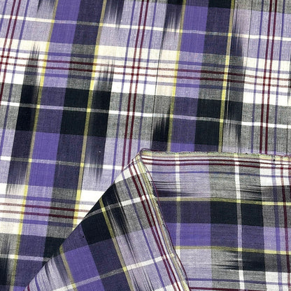 生地 【 インド綿マドラスチェック イカット パープル×ネイビー 】 108cm巾 綿100％ ikat チェック生地 コットンチェック 先染め