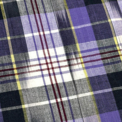 生地 【 インド綿マドラスチェック イカット パープル×ネイビー 】 108cm巾 綿100％ ikat チェック生地 コットンチェック 先染め