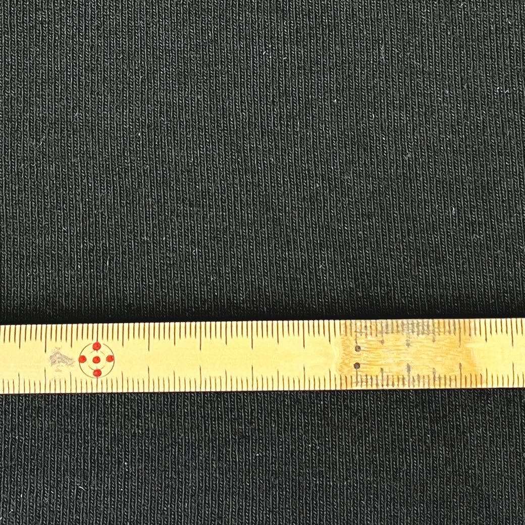 生地【 厚手リブフライス 黒 】 160cm巾 幅広 綿100％ コットンリブニット 綿リブ生地 伸縮ニット生地