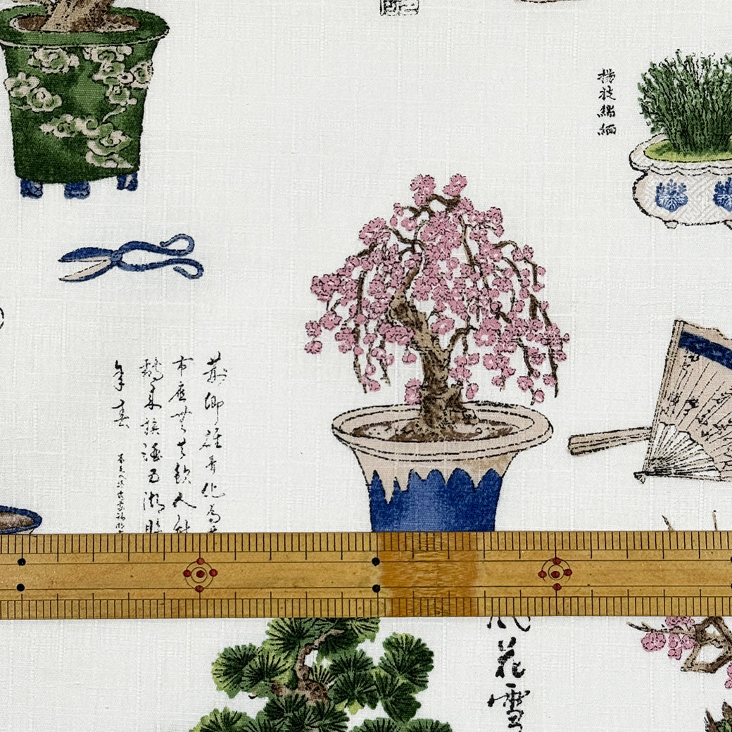 生地 【 和柄ドビー 盆栽 オフホワイト 】 110cm巾 綿100％ 和柄生地 盆栽 松の木 和雑貨生地 コットン生地 コットンドビー