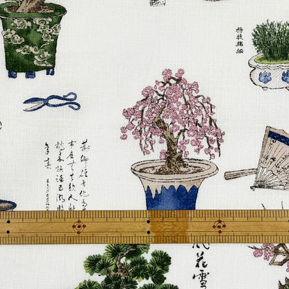生地 【 和柄ドビー 盆栽 オフホワイト 】 110cm巾 綿100％ 和柄生地 盆栽 松の木 和雑貨生地 コットン生地 コットンドビー