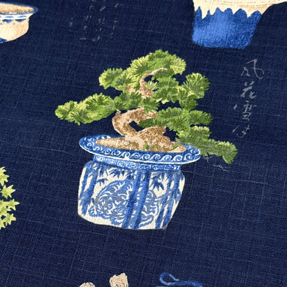 生地 【 和柄ドビー 盆栽 濃紺 】 110cm巾 綿100％ 和柄生地 盆栽 松の木 和雑貨生地 コットン生地 コットンドビー