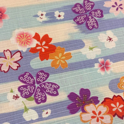 生地 【 和柄シャンタン 梅×さくら パープル×スカイ 】 シャンタン生地 平織り スラブ 110cm巾 和柄 桜 梅 花柄 和風 綿100％
