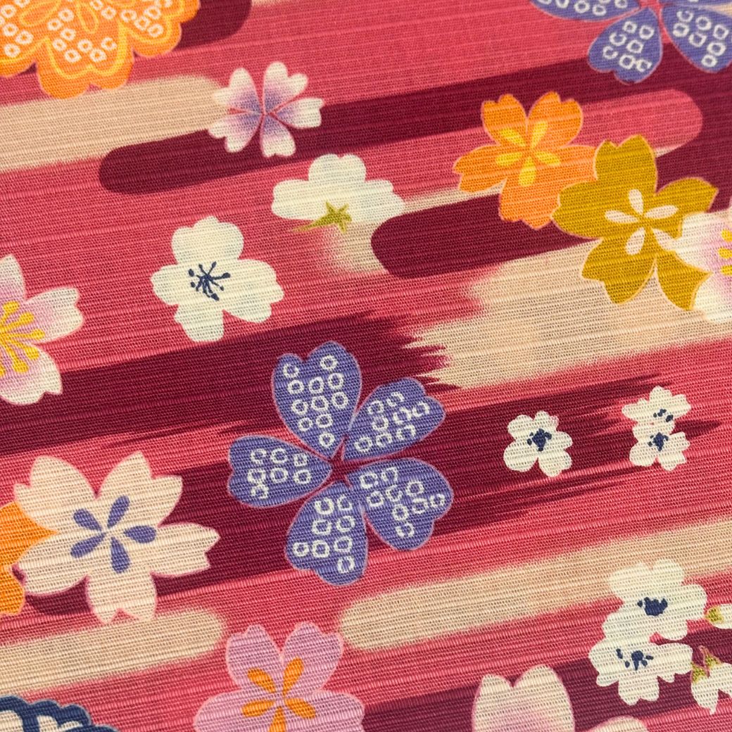 生地 【 和柄シャンタン 梅×さくら あずき×赤 】 シャンタン生地 平織り スラブ 110cm巾 和柄 桜 梅 花柄 和風 綿100％