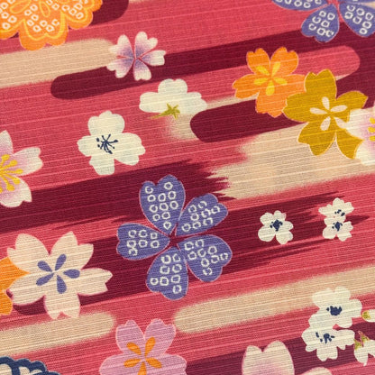 生地 【 和柄シャンタン 梅×さくら あずき×赤 】 シャンタン生地 平織り スラブ 110cm巾 和柄 桜 梅 花柄 和風 綿100％