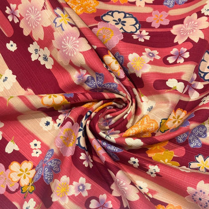 生地 【 和柄シャンタン 梅×さくら あずき×赤 】 シャンタン生地 平織り スラブ 110cm巾 和柄 桜 梅 花柄 和風 綿100％