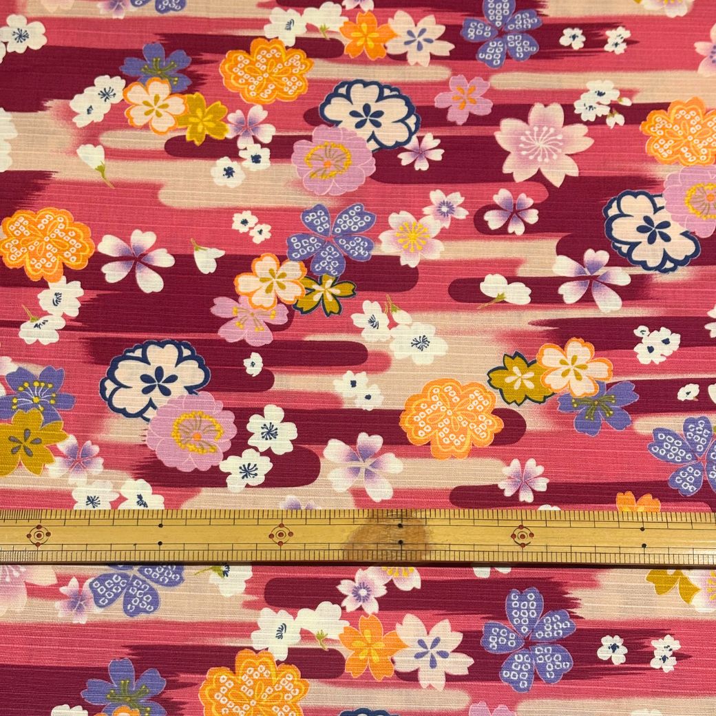 生地 【 和柄シャンタン 梅×さくら あずき×赤 】 シャンタン生地 平織り スラブ 110cm巾 和柄 桜 梅 花柄 和風 綿100％