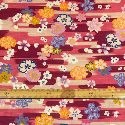 生地 【 和柄シャンタン 梅×さくら あずき×赤 】 シャンタン生地 平織り スラブ 110cm巾 和柄 桜 梅 花柄 和風 綿100％