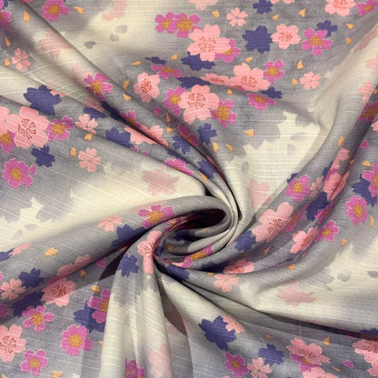 生地 【 和柄シャンタン さくら グレー 】 シャンタン生地 平織り スラブ 110cm巾 和柄 桜 梅 花柄 和風 綿100％