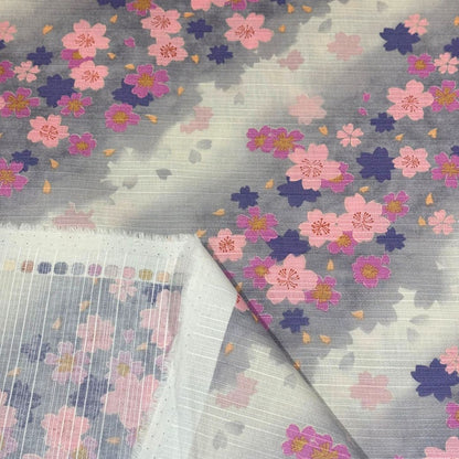 生地 【 和柄シャンタン さくら グレー 】 シャンタン生地 平織り スラブ 110cm巾 和柄 桜 梅 花柄 和風 綿100％