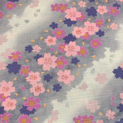 生地 【 和柄シャンタン さくら グレー 】 シャンタン生地 平織り スラブ 110cm巾 和柄 桜 梅 花柄 和風 綿100％