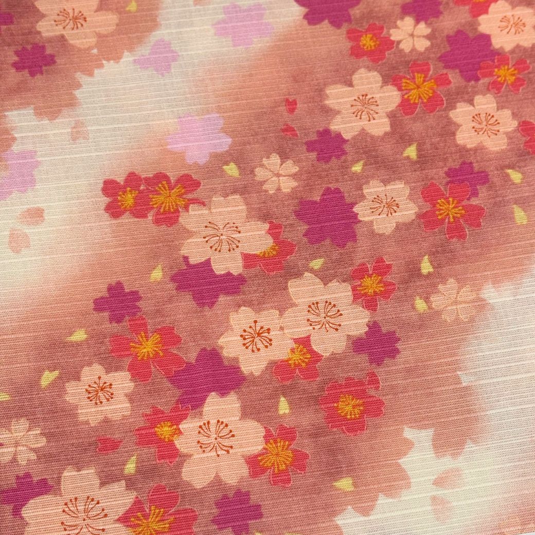 生地 【 和柄シャンタン さくら 赤 】 シャンタン生地 平織り スラブ 110cm巾 和柄 桜 梅 花柄 和風 綿100％