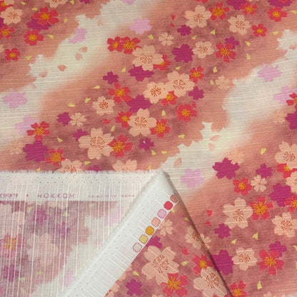 生地 【 和柄シャンタン さくら 赤 】 シャンタン生地 平織り スラブ 110cm巾 和柄 桜 梅 花柄 和風 綿100％