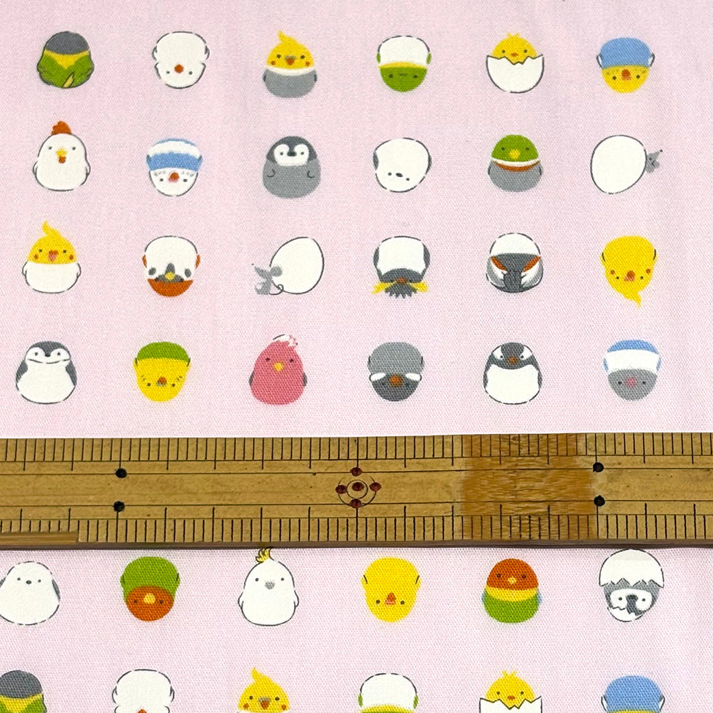 生地 【 オックスプリント ひよこ 薄ピンク 】 オックス生地 108cm巾 オックスフォード シマエナガ インコ 文鳥