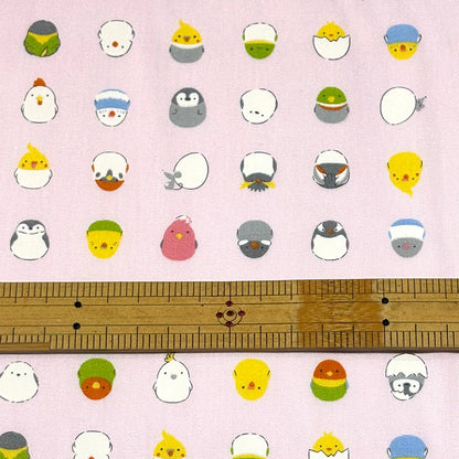生地 【 オックスプリント ひよこ 薄ピンク 】 オックス生地 108cm巾 オックスフォード シマエナガ インコ 文鳥