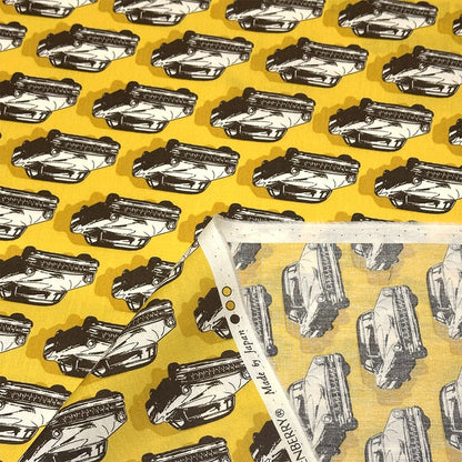生地 【 ブロードプリント アメ車 イエロー 】 ブロード ブロード生地 111cm巾 ブロードクロス 車 クラシックカー ヴィンテージカー アメリカン レトロ 80s