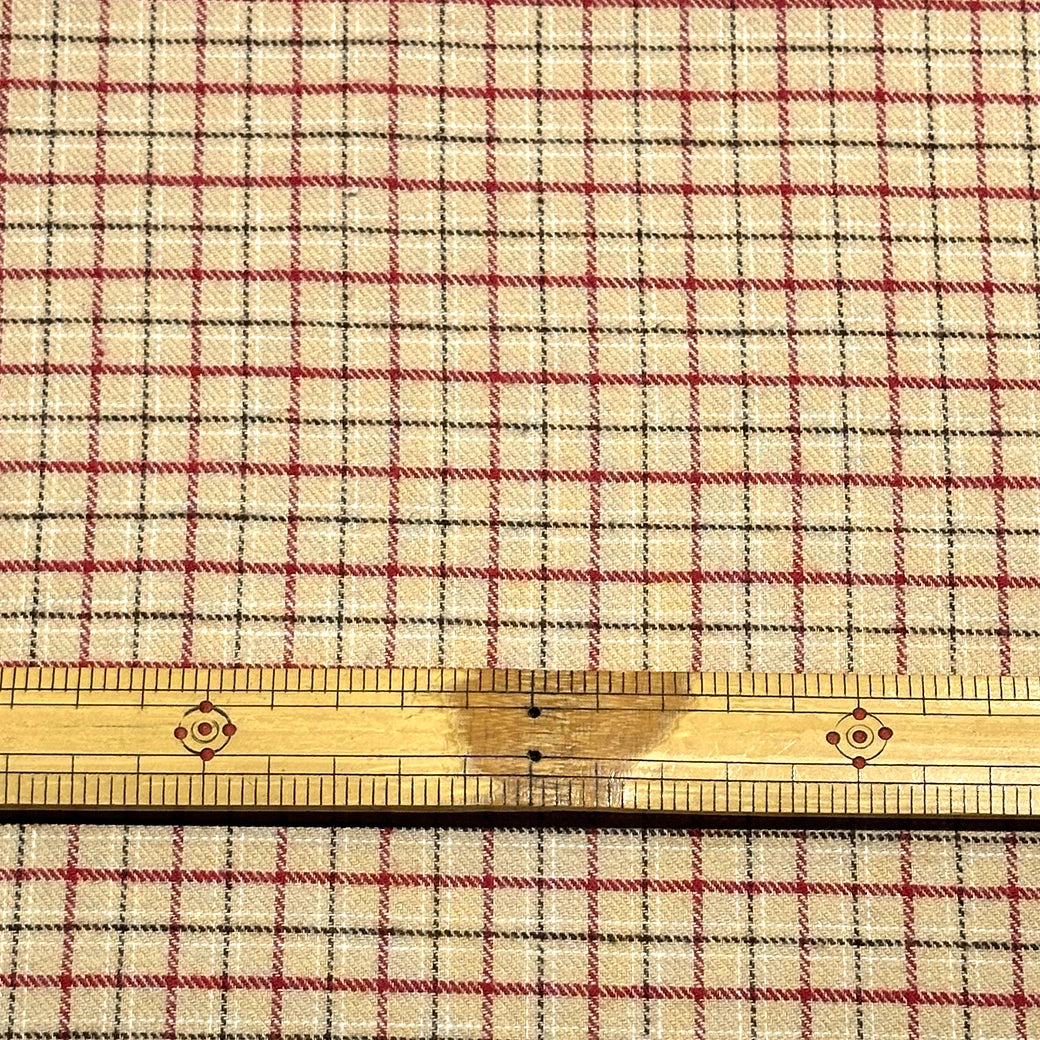 生地 【 ネル チェック ベージュ赤 】 112cm巾 綿100％ フランネル チェック 起毛