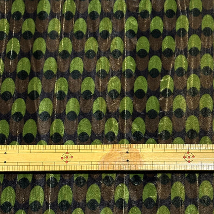 生地 【 レトロプリント クラッシュベルベット 緑/茶 】 136cm巾 ベルベット生地 ベルベットプリント 光沢生地 起毛生地