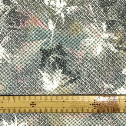 生地 【 ちりめん プリント 花柄 グレー×薄緑 】 106cm巾 花柄ちりめん 花柄生地 和柄生地 和風生地 プリント生地