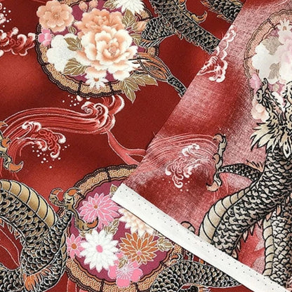 生地【和柄　京彩華　龍　2C赤】 京彩華 和柄生地 綿100％ スケア生地 プリント生地 和風 和モダン 日本柄 龍柄