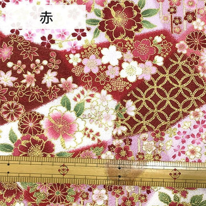 生地 【 和柄エンボス さくら 赤 】 112cm巾 綿100％ 桜柄生地 桜生地 和柄生地 和柄布 和風生地