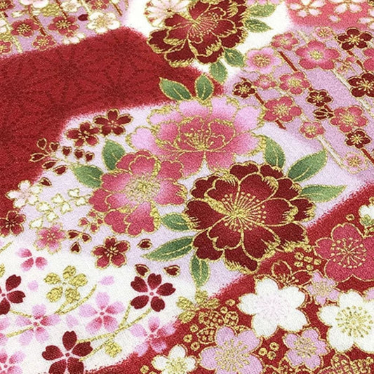 生地 【 和柄エンボス さくら 赤 】 112cm巾 綿100％ 桜柄生地 桜生地 和柄生地 和柄布 和風生地
