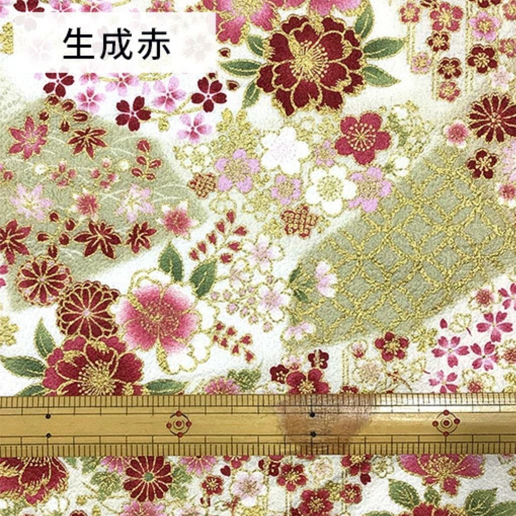 生地 【 和柄エンボス さくら 生成赤 】 112cm巾 綿100％ 桜柄生地 桜生地 和柄生地 和柄布 和風生地