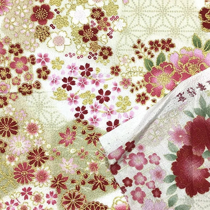 生地 【 和柄エンボス さくら 生成赤 】 112cm巾 綿100％ 桜柄生地 桜生地 和柄生地 和柄布 和風生地
