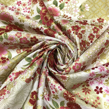 生地 【 和柄エンボス さくら 生成赤 】 112cm巾 綿100％ 桜柄生地 桜生地 和柄生地 和柄布 和風生地