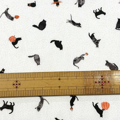 生地 ネコ柄 白 アメリカンコットン プリント 綿100％ コットン生地 110cm巾 USAコットン