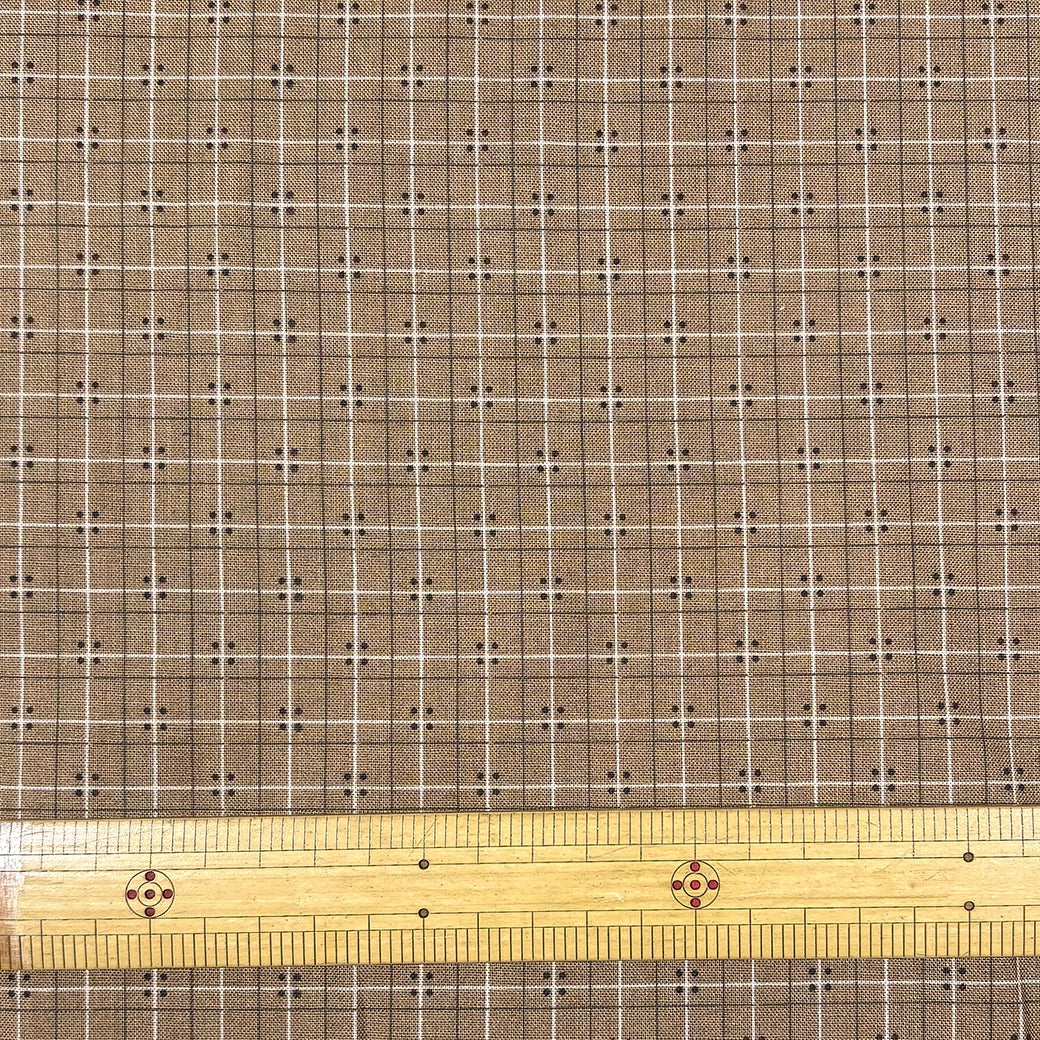 生地 チェックドット柄 薄ブラウン アメリカンコットン プリント 綿100％ コットン生地 110cm巾 USAコットン