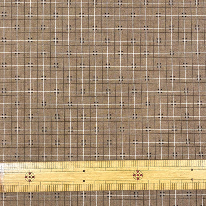 生地 チェックドット柄 薄ブラウン アメリカンコットン プリント 綿100％ コットン生地 110cm巾 USAコットン