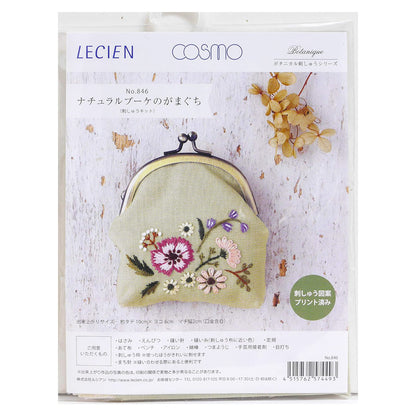 【 LECIEN 刺しゅうキット ナチュラルブーケのがまぐち オリーブグリーン No.846 】 ボタニカル刺しゅうシリーズ