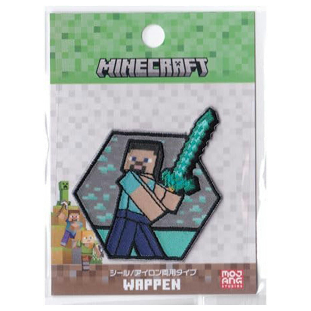 ワッペン【 MINECRAFT ワッペンシール STEVE MYW002 】 シール・アイロン接着両用タイプ マインクラフト マイクラ キャラクター ステーショナリー スマートフォン バッグ ハンカチ ワンポイント 衣服 入園 入