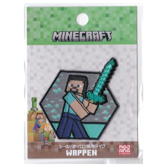 ワッペン【 MINECRAFT ワッペンシール STEVE MYW002 】 シール・アイロン接着両用タイプ マインクラフト マイクラ キャラクター ステーショナリー スマートフォン バッグ ハンカチ ワンポイント 衣服 入園 入