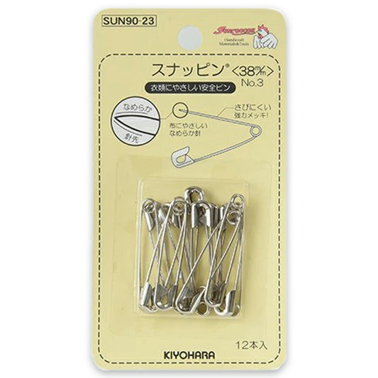 清原 【 サンコッコー スナッピン 38mm 12本入 SUN90-23 】裁縫道具 安全ピン スナッピン 錆びにくい ステンレス 傷めない 布 ブローチ 名札 なふだ 名前ピン コサージュ 入園 入学 入園式 卒園式 フォー