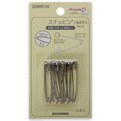 清原 【 サンコッコー スナッピン 44mm 10本入 SUN90-24 】裁縫道具 安全ピン スナッピン 錆びにくい ステンレス 傷めない 布 ブローチ 名札 なふだ 名前ピン コサージュ 入園 入学 入園式 卒園式 フォー