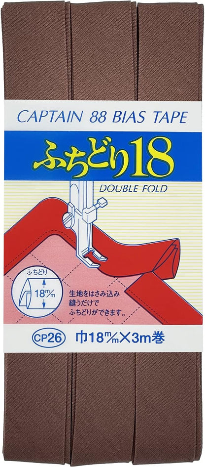 【 キャプテン ふちどり18 巾18mm×3m巻 全17色 】  ふちどりテープ バイアス テープ 18ｍｍ 3ｍ巻 バイアステープ バイヤス バイアス キャプテン CAPTAIN ランチョンマット バッグ ベビー ベビー用品