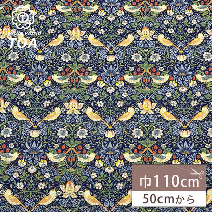 生地 【 V&A Fabric Collection いちご泥棒 ネイビー 】 シーチング 110cm巾 コットン 綿100％ 薄手