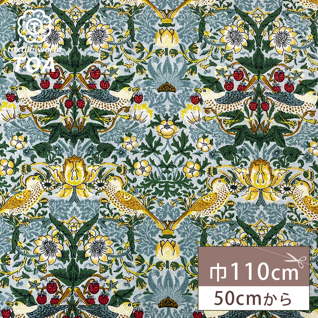 生地 【 V&A Fabric Collection いちご泥棒 ライトグレー 】 シーチング 110cm巾 コットン 綿100％ 薄手