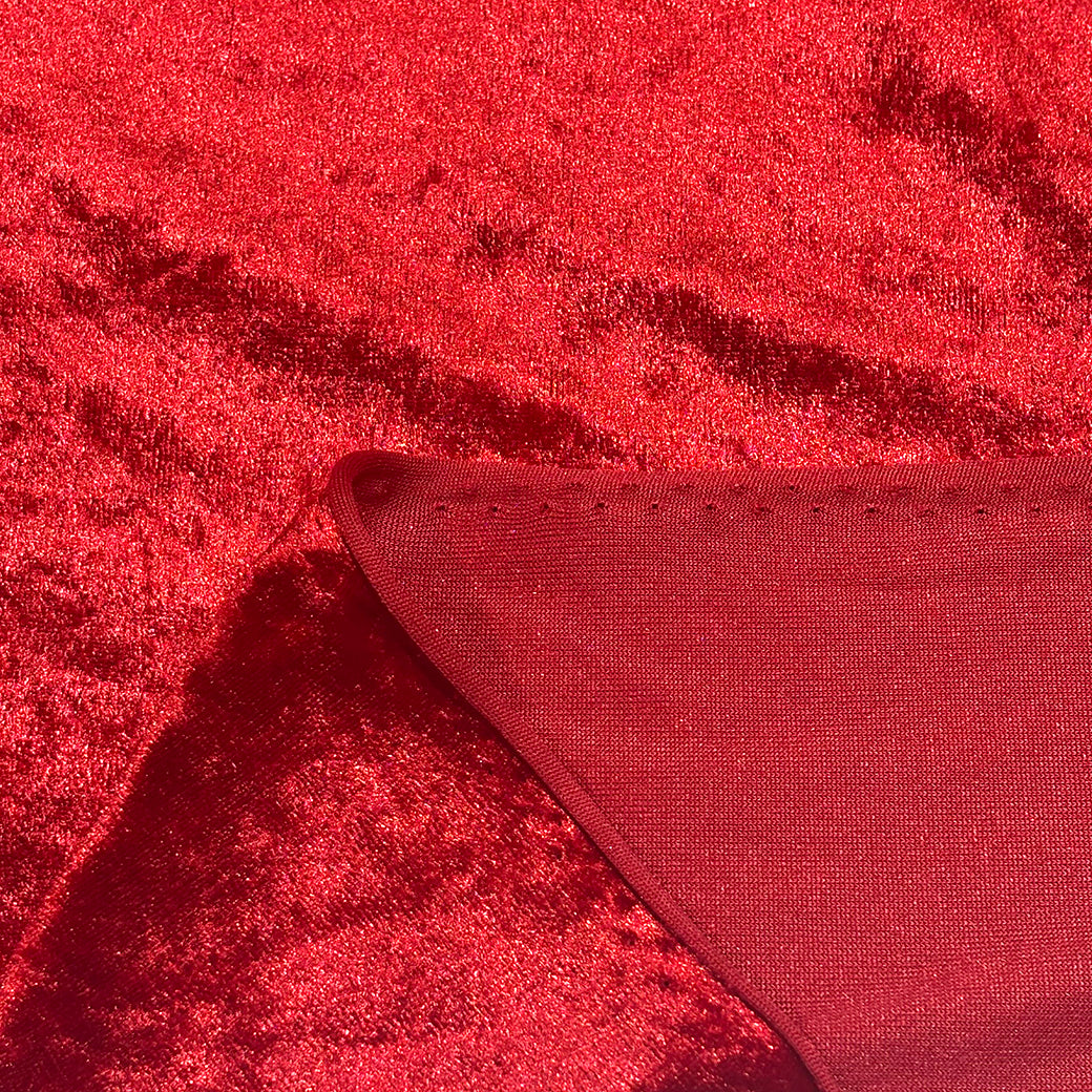 生地 【 クラッシュベロア 赤 】 ベロア生地 ベルベット 150cm巾 幅広 無地 ポリエステル
